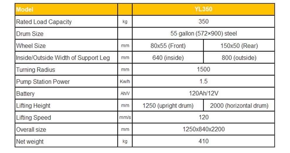 YL350 semi-electric drum stacker